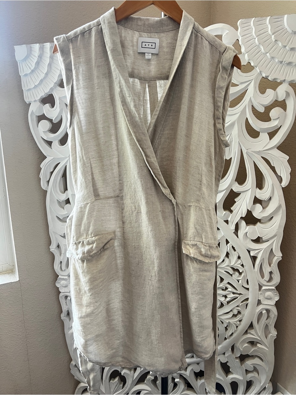 Sleeveless Linen Wrap Vest in Light Beige size 6 - Picture 9 of 11